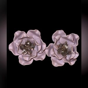 LARGE 3D FLOWER JEWELED POST EARRINGS